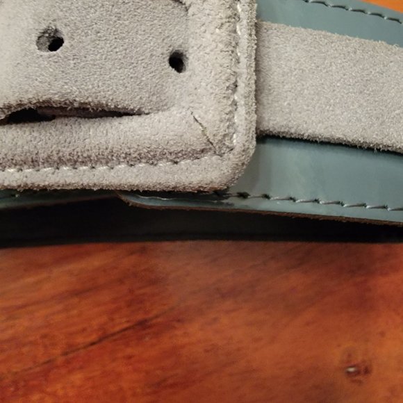 Leather and suede vintage belt, from Paris - hazy Grey / Blue colours - Picture 6 of 9